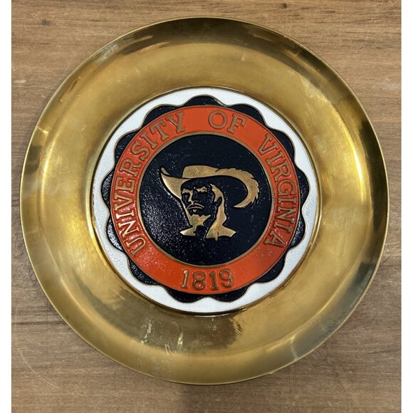 Vintage University of Virginia Brass Wall Decor Plate UVA Seal Logo Office Den - Picture 1 of 6